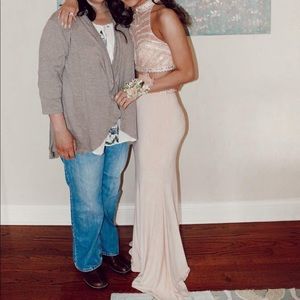 Two piece baby pink prom dress